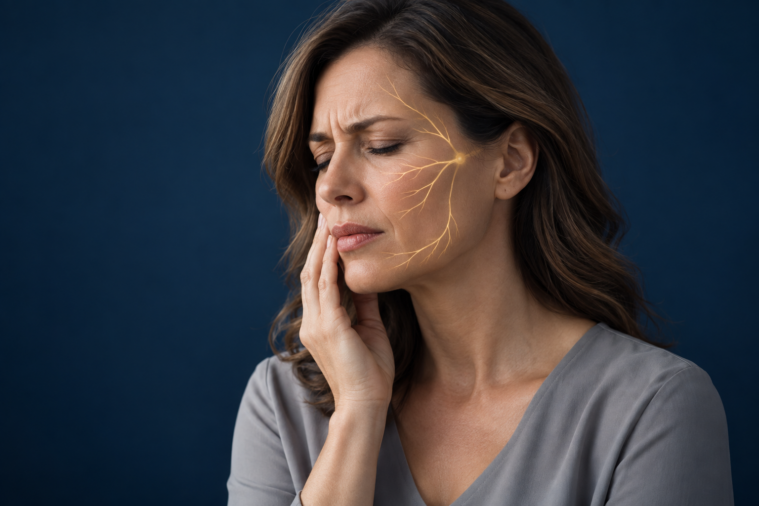 Representación ilustrativa del dolor facial y las ramas del nervio trigémino